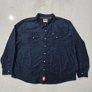 Wrangler Mens Western Pearl Snap Denim Shirt 3XL Indigo Blue Long Sleeve